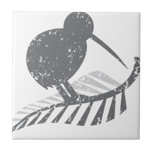 Carreau oiseau argenté mignon de kiwi et fougère argent