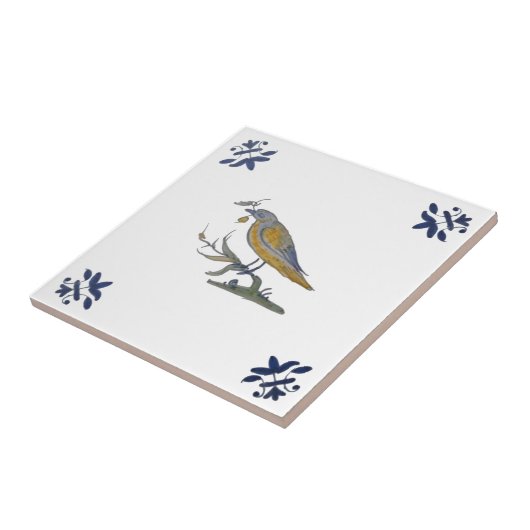 Carreau Oiseau avec Berry White Delft Repro c. 1 650 Carre (Côté)