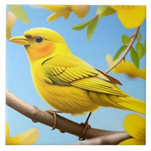Carreau Oiseau chanteur jaune vif perché sur une branche