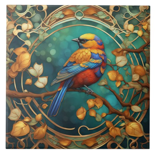 Carreau Oiseau coloré Art Nouveau Art Déco Multicolore (Devant)