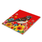 Carreau Oiseau Coloré Perché Parmi Les Fleurs (Côté)