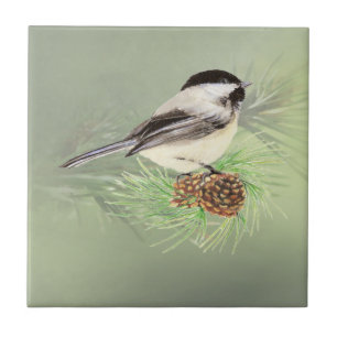 Carreau Oiseau de Chickadee d'aquarelle dans l'art de