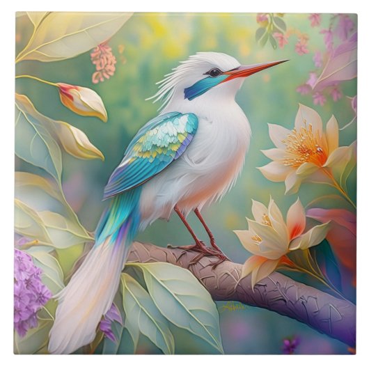 Carreau Oiseau de fantaisie à ailes de sarcelle iridescent (Devant)