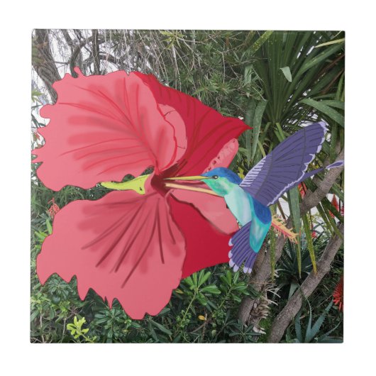Carreau Oiseau de Humming bleu et vert (Devant)