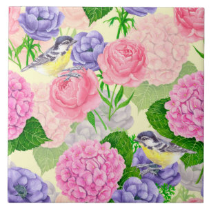 Carreau Oiseau et fleurs