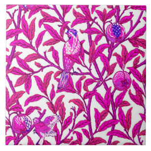 Carreau Oiseau et grenade Art Nouveau, Fuchsia & Violet