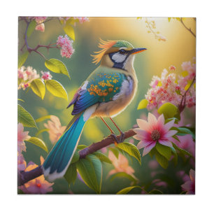 Carreau Oiseau fantastique à tête verte et ailes de sarcel