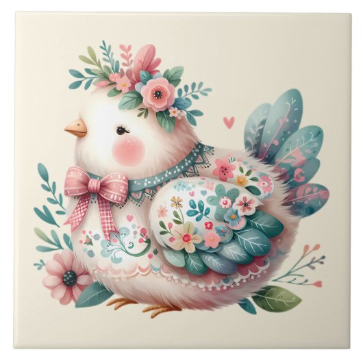 Carreau Oiseau folklorique floral au charme Pastel Boho (Devant)
