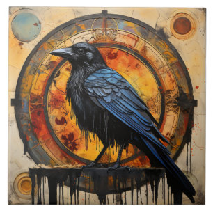 Carreau Oiseau Inspiré du Corbeau avec Horlogerie Ambre