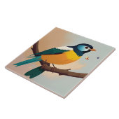 Carreau Oiseau jaune et vert vif perché sur une branche (Côté)