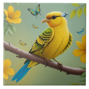 Carreau Oiseau jaune sur une branche