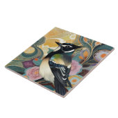 Carreau Oiseau noir et blanc Fleurs élégantes Floral (Côté)