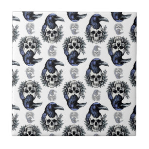 Carreau Oiseau noir sur un crâne Goth Design Motif