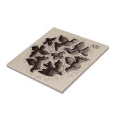 Carreau Oiseau papillon monogramme scandinave rétro beige (Côté)