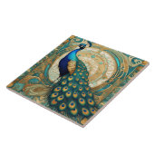 Carreau Oiseau Peacock turquoise d'or Art Nouveau Art Déco (Côté)