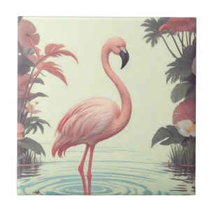 Carreau Oiseau rose Vintage Flamant rose