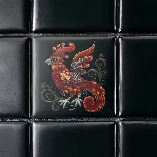 Carreau Oiseau rouge lunaire