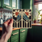 Carreau Oiseau sur Fleurs Décor Art Déco Nouveau