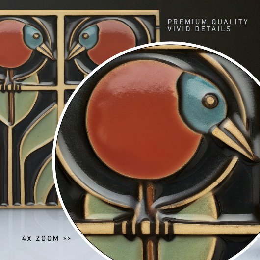 Carreau Oiseau sur Fleurs Décor Art Déco Nouveau