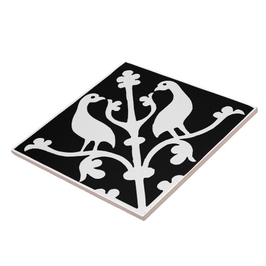 Carreau Oiseaux à l'orientation diamant Noir et Blanc (Côté)