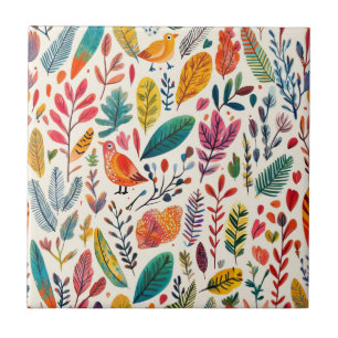 Carreau Oiseaux aquarelle boho – Inspiré de la nature arti