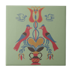 Carreau Oiseaux Art Populaire Américain Vintage Fleur de C