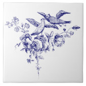 Carreau Oiseaux bleus et blancs sur fleurs (Devant)