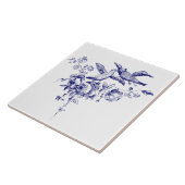 Carreau Oiseaux bleus et blancs sur fleurs (Côté)