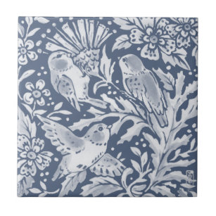 Carreau Oiseaux bleus Fleur de chardon Façades boisées R