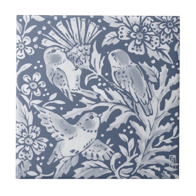Carreau Oiseaux bleus Fleur de chardon Façades boisées R (Devant)