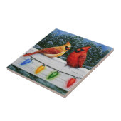 Carreau Oiseaux cardinaux et lumières de Noël (Côté)