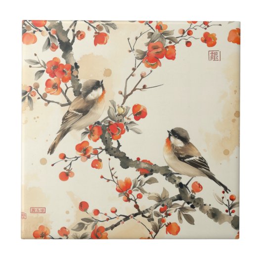 Carreau Oiseaux chantants orientaux et fleurs - Traditionn (Devant)