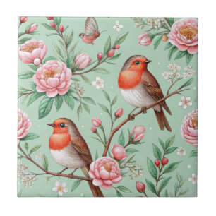 Carreau Oiseaux Chanteurs Artistiques Fleur Rose - Palette