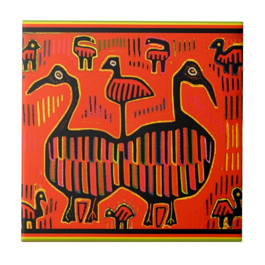 Carreau Oiseaux colorés d'art folklorique (Devant)