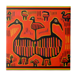 Carreau Oiseaux colorés d'art populaire