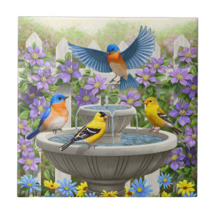 Carreau Oiseaux colorés et jardin de fleurs de bain d'oise