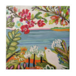 Carreau Oiseaux dans le jardin<br><div class="desc">Birds in the Garden II par Karen Fields. Il comprend un oiseau entouré de fleurs colorées et de verdure.</div>