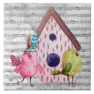 Carreau Oiseaux d'aquarelle et musique Whimsical