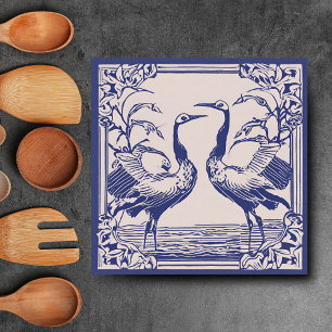Carreau Oiseaux de l'amour deux grues bleu Art déco Art no