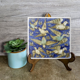 Carreau Oiseaux de mer bleu antique Goéland Pélican Mouett