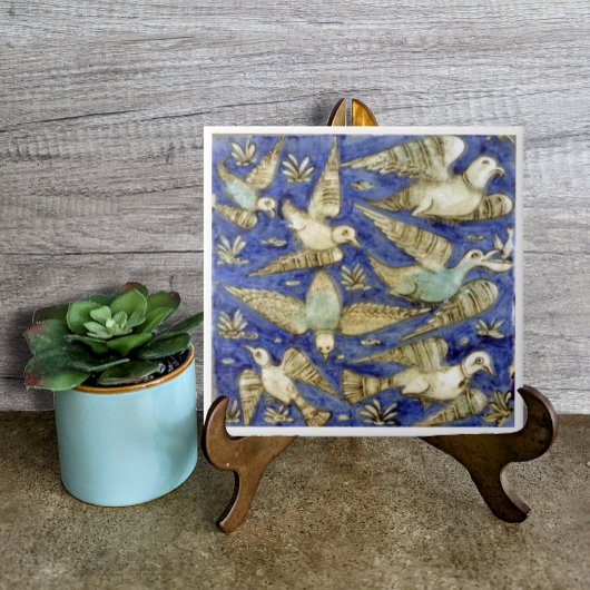 Carreau Oiseaux de mer bleu antique Goéland Pélican Mouett