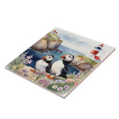 Carreau Oiseaux de Puffin sur la côte avec phare (Côté)