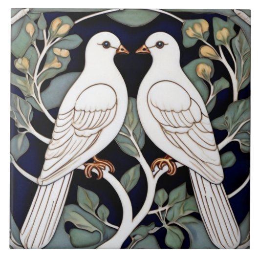 Carreau Oiseaux Doves Blanches Oiseaux Art Nouveau Dove Oi (Devant)