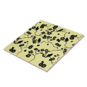 Carreau Oiseaux en fleurs de cerises Noir sur citron Jaune (Côté)