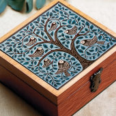 Carreau Oiseaux et arbre de vie bleu bouché Art Nouveau