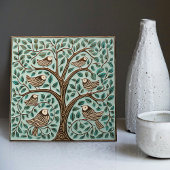 Carreau Oiseaux et arbre de vie Sage Vert Art Nouveau