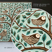 Carreau Oiseaux et arbre de vie Sage Vert Art Nouveau