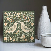 Carreau Oiseaux et arbre de vie Vert Art Nouveau
