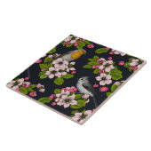 Carreau Oiseaux et fleurs en noir (Côté)