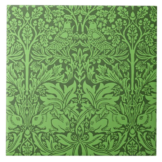 Carreau Oiseaux et lapins vintages, vert émeraude, (Devant)